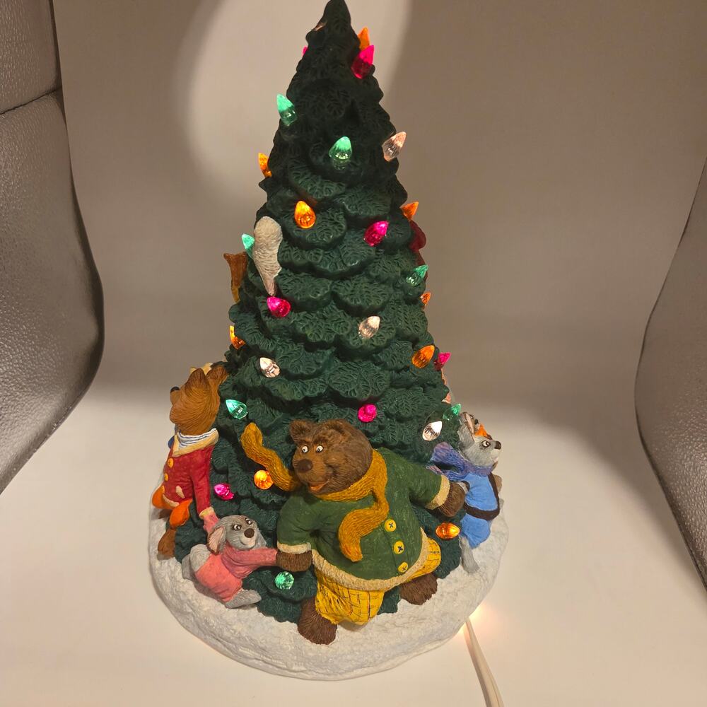 Handmade Ceramic Woodland Animal Christmas Tree Lighted Decor Rosemary 1990
